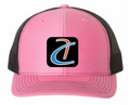 Female 5 Panel Flat Bill Trucker Hat (Pink/Black)