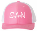Female 5 Panel Flat Bill Trucker Hat (Pink/White)