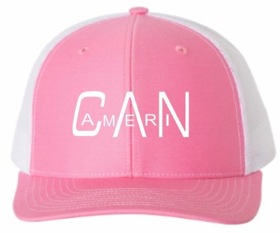 Female 5 Panel Flat Bill Trucker Hat (Pink/White)