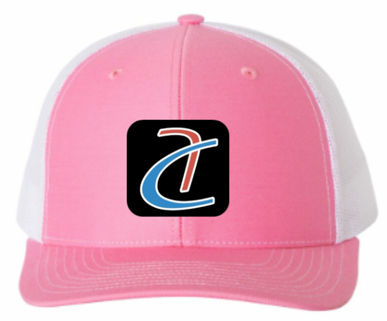 Female 5 Panel Flat Bill Trucker Hat (Pink/White)