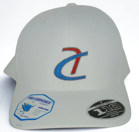 White Flexfit 110 Cool & Dry Mini Pique Cap with embroidered logo (with US flag)