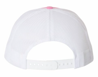 Female 5 Panel Flat Bill Trucker Hat (Pink/White)