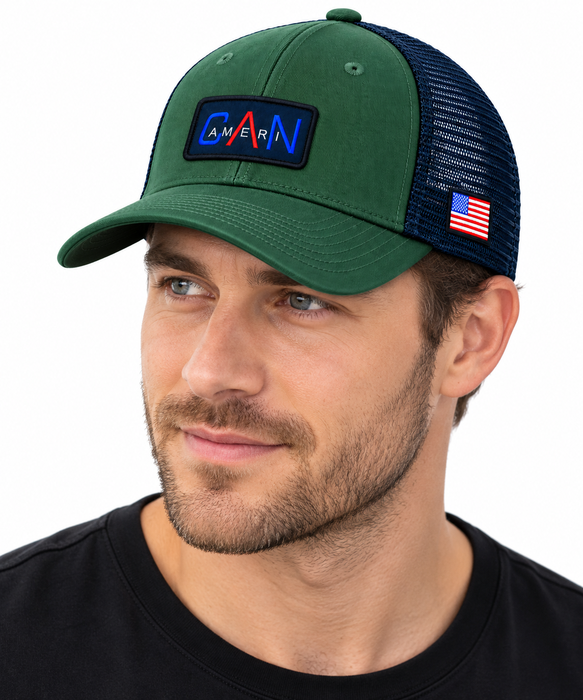 5 Panel Forest Green Trucker Hat with Patch