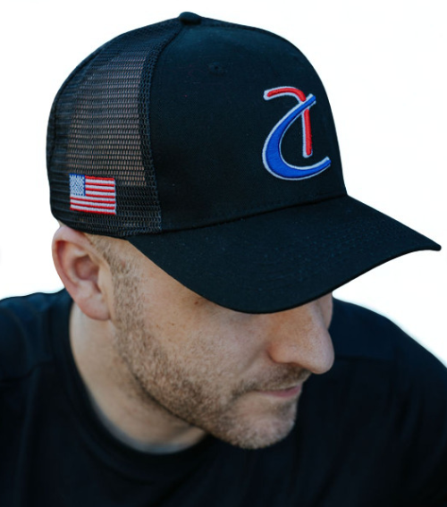 Patriotic 5 Panel Flat Bill Trucker Hat with logo (With US flag)